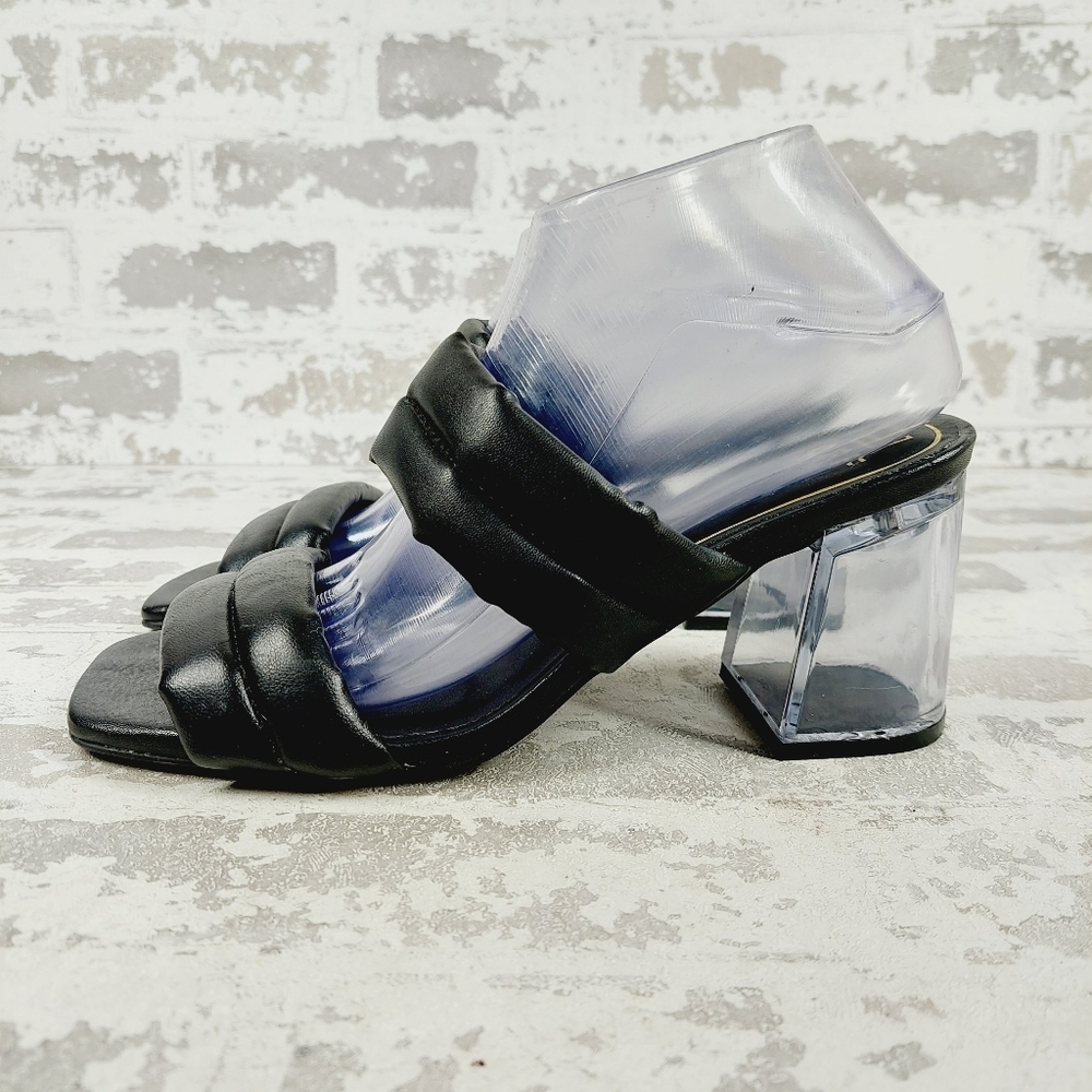 NEW Offline Jolene-Clear Block Heel Sandal Black Shoes D220
